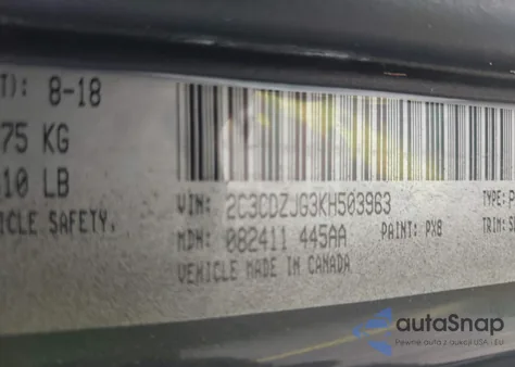 2019 Dodge Challenger Gt z USA, uszkodzony, nr VIN 2C3CDZJG3KH503963